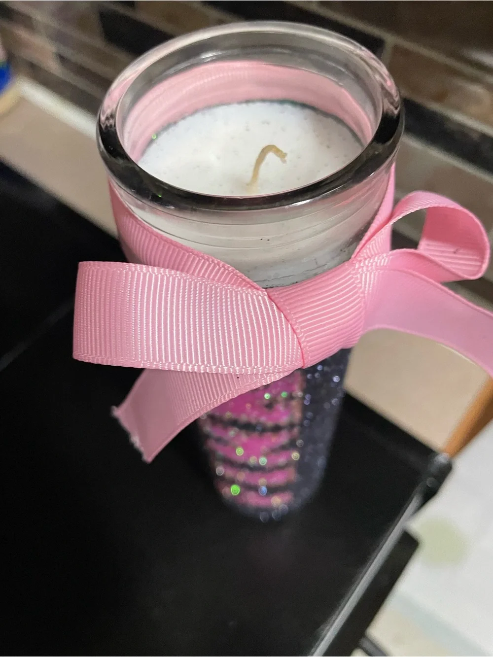 Handmade PINK-Inspired Glitter Candle – Never Used